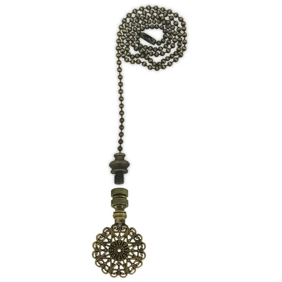 Royal Designs Fan Pull Chain with Sun Scalloped Filigree Finial – Antique Brass