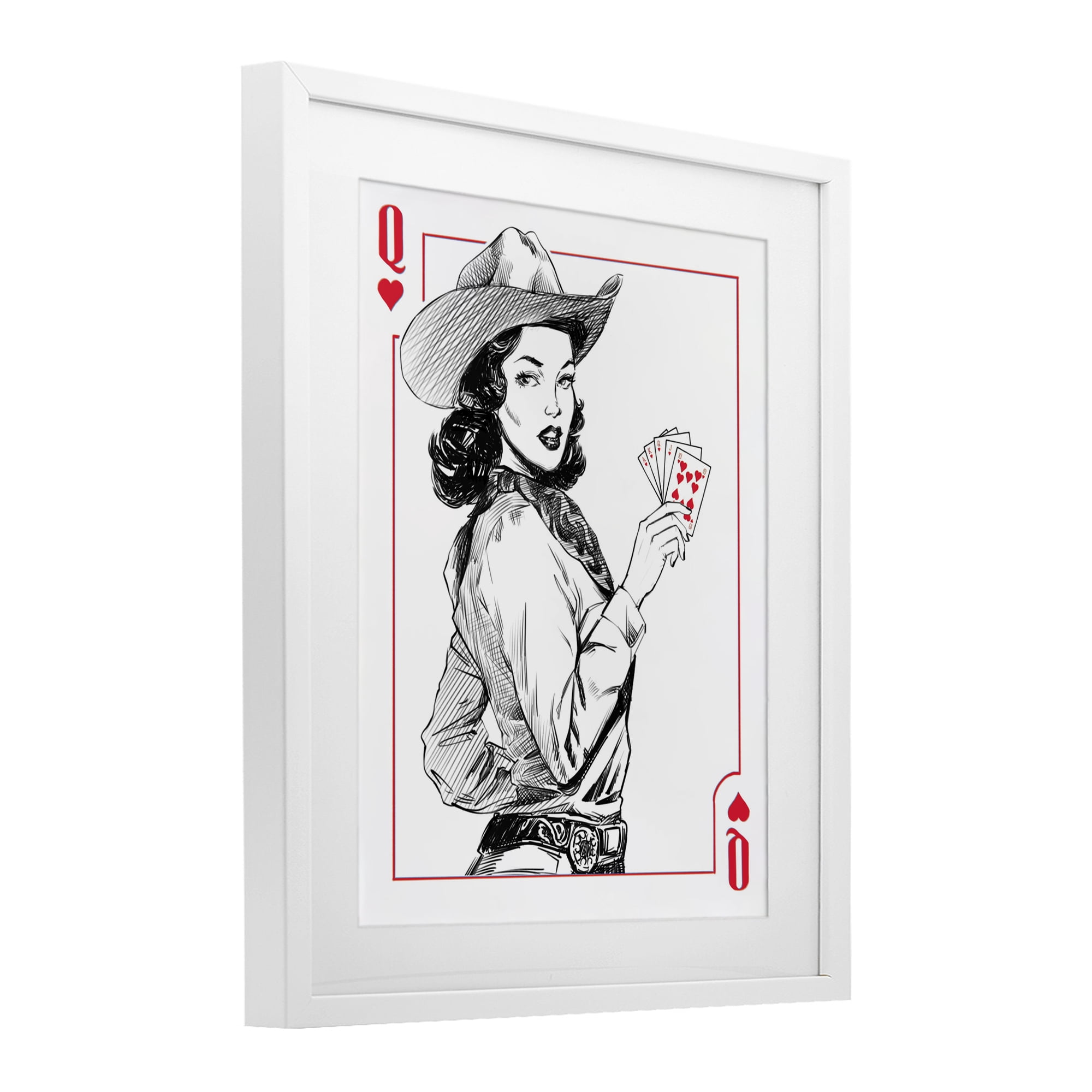Stupell Industries Cowgirl Queen of Hearts White Framed Print Under Glass, design by Ziwei Li