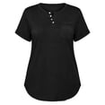 thumbnail image 5 of ClodeEU Women's Plus Size Short Sleeve Henley Tunic Top, Casual Loose Curved Hem Blouse Black,Women's Plus XXL, 5 of 8