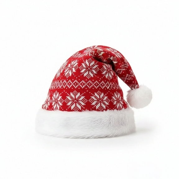 ABSUYY Womens Red Knit Santa Hat with Snowflake Christmas Beanie & Pom Pom,Size Free Size