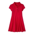 thumbnail image 5 of Girls Uniform Polo Dress Toddler Button Callor Short Sleeve Solid Tennis Dress A-Line Athletic Dresses for Kids,Red,120, 5 of 10