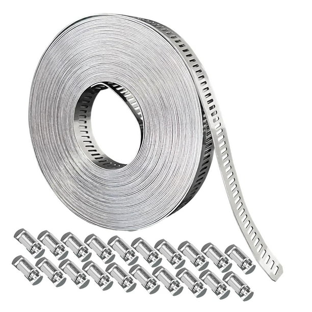 1 Juego Abrazadera de Manguera Banda Ajustable de Acero Inoxidable 304 Kit de Abrazaderas con Sujetadores Banda Flexible para Tubos Instalación Fácil sin Herramientas Adecuado para Proyectos