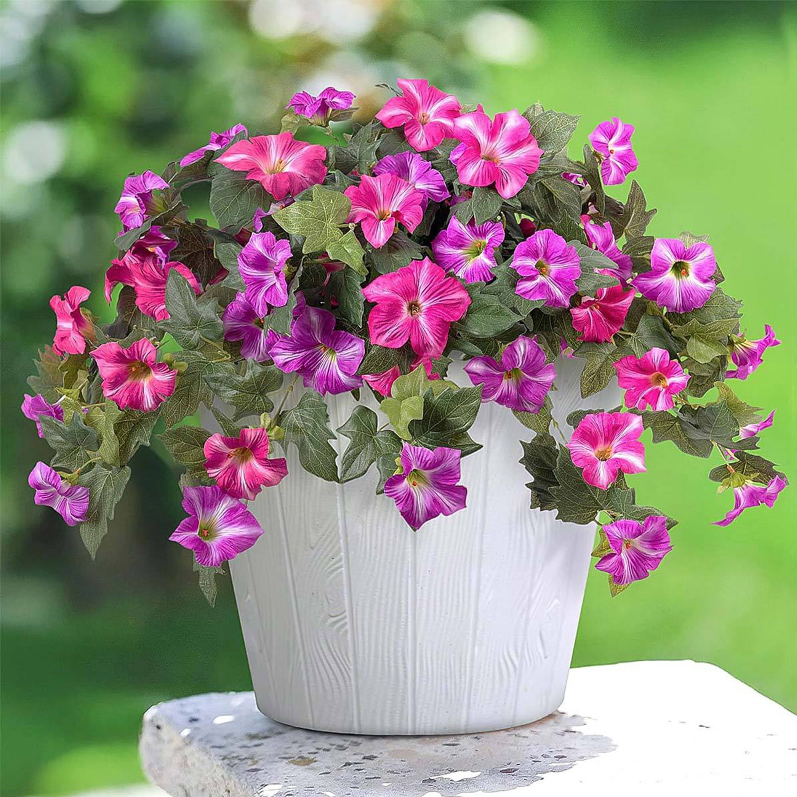 sdhkgrrt Artificial Petunias Flowers, Purple Pink Fake Flower Plants for Outdoor Patio Decor, Waterproof UV Resistant Hanging Flower Vines, Artificial Greenery for Home Garden Wedding Wall Decoration