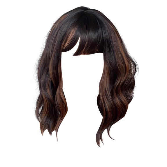 DOPI 14 Inch Brown Short Curly Synthetic Wigs For Women Natural Wave Wigs With Bangs
