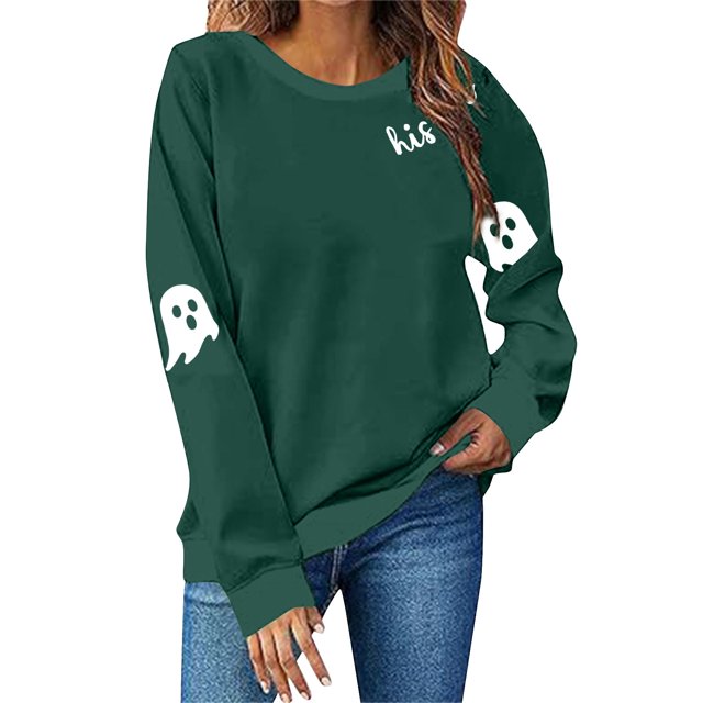 NMMUED Chandails d'Halloween, T-Shirts à Manches Longues pour Femmes, Chandail Surdimensionné d'Halloween, Vêtements d'Automne pour Femmes, Chandail Col Rond d'Halloween, Chandails Graphiques, Vert m