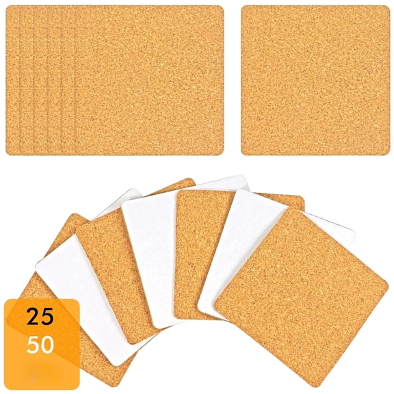 50-Piece Self-Adhesive Cork Squares Durable Cork Coasters