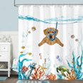 thumbnail image 2 of Cortina de ducha con diseño de perro divertido, color azul verdoso, mar, océano, tela impermeable, para baño, con animales, pulpo, estrella de mar, tortuga, ancla, pez, decoración náutica (72'' ×, 2 of 4