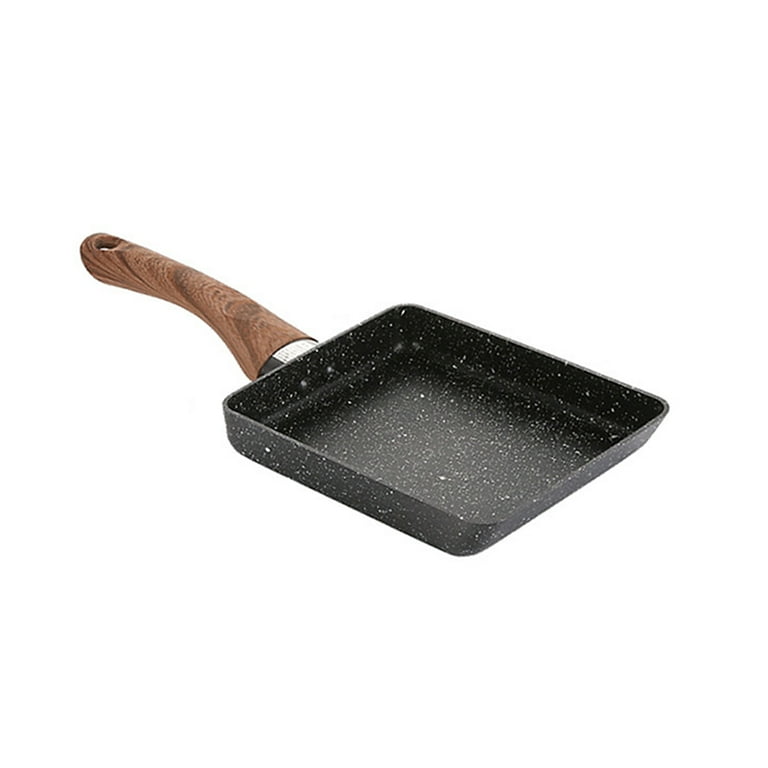 TureClos Frying Pan Stainless Steel Non-stick Frypan Square Kitchen Cooking  Skillet Cookware, Wood Grain Handle