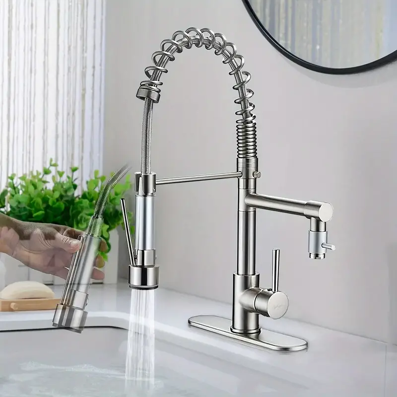Senlesen Brushed Nickel Kitchen Sink Faucet Pull Down Spray Tap W/Plate