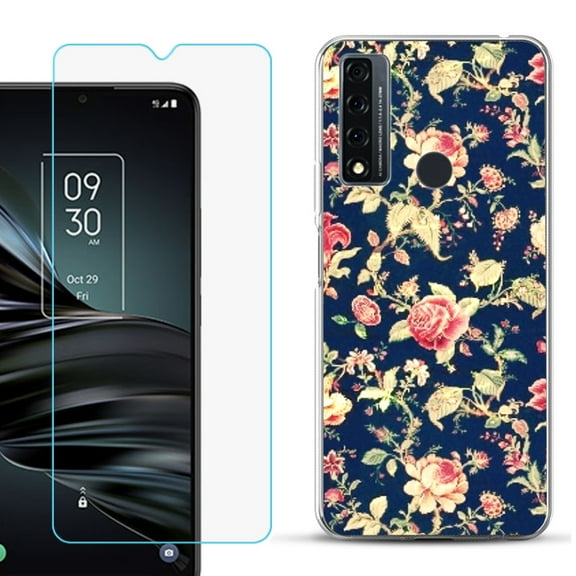 Slim-Fit Fashion Phone Case for TCL 20 XE, with Tempered Glass Screen Protector, by OneToughShield ® - Floral Garden