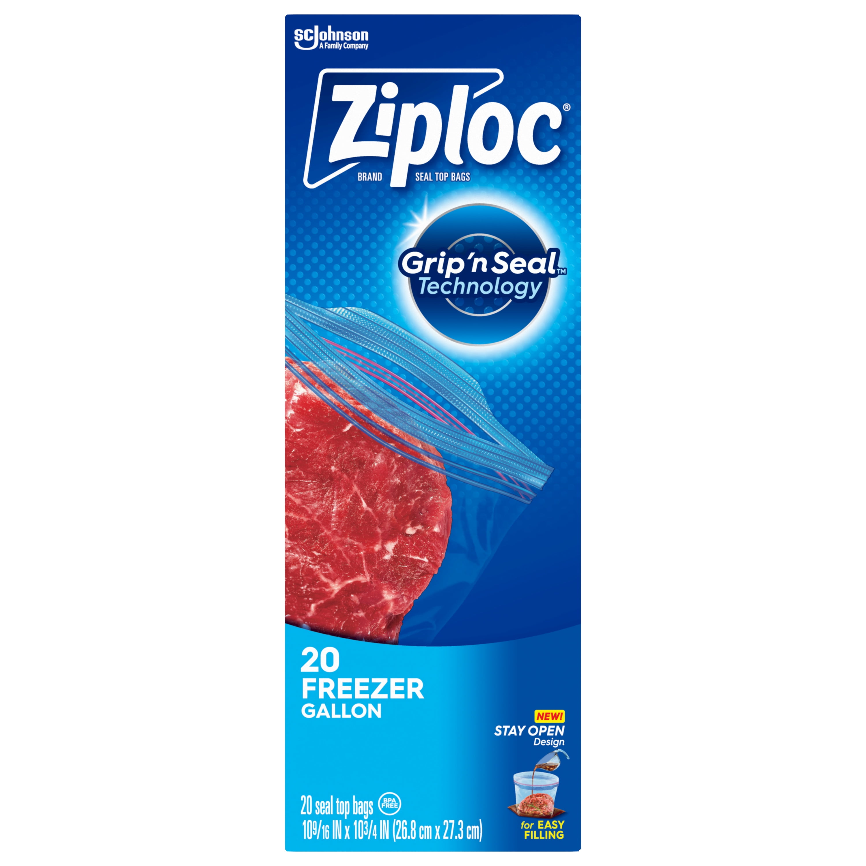 Ziploc® Brand Freezer Bags With New Stay Open Design, Gallon, 30