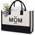 thumbnail image 1 of GFDYREE Personalized Initial Canvas Beach Bag, Monogrammed Gift Tote Bag for Women, 1 of 6