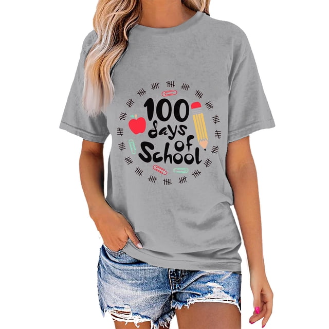 Blusa de Manga Corta Cuello Redondo Impreso Señoras Casual Top, Blusa Ligera de Poliéster para el Trabajo, la Fiesta Y Toda la Temporada de Uso Diario