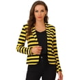 thumbnail image 1 of Blazer a rayas con cierre de botón y bolsillo con solapa con muesca para mujer Amarillo Negro M, 1 of 5