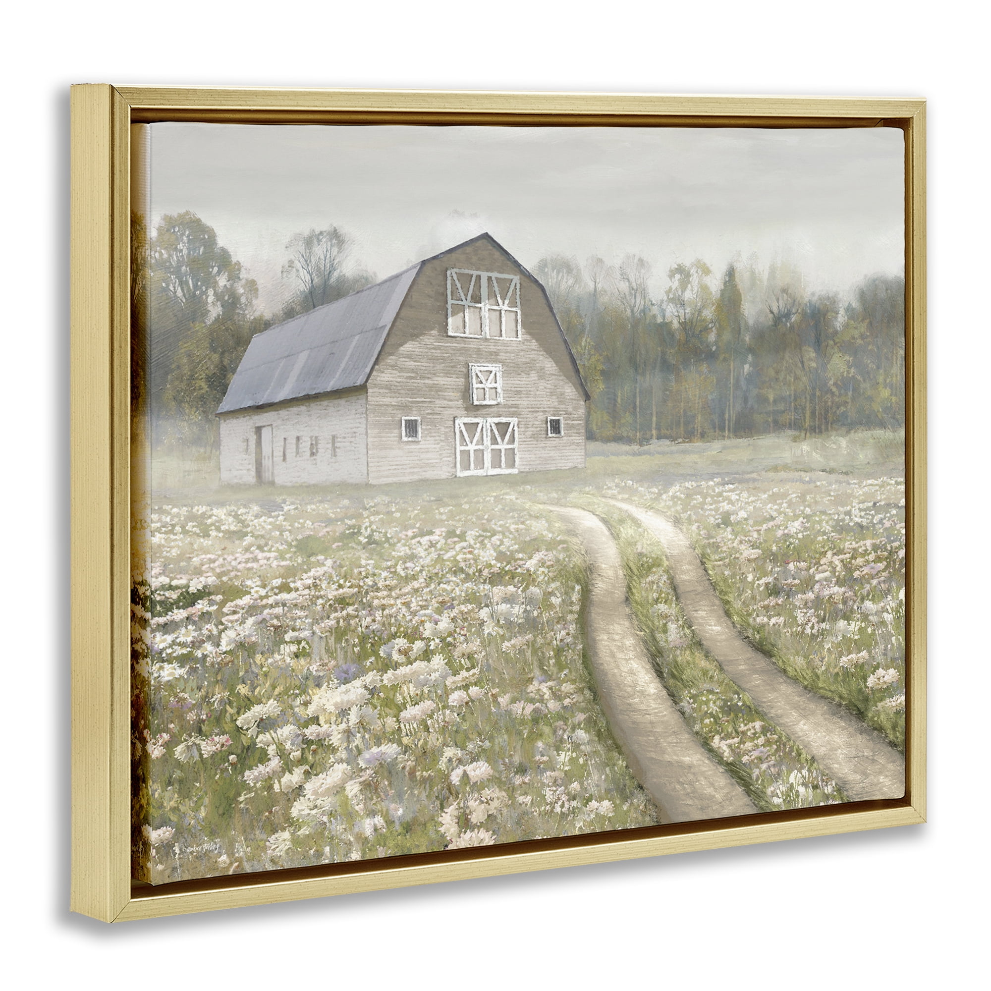Stupell Industries Wildflower Delight Barn Gold Framed Floater Canvas Wall Art, design by Amber Sterling