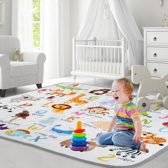 Non-Slip Baby Play Mat TeqHome 50x50" Foldable Playpen Mat Machine Washable Baby Crawling Mat for Babies Toddler Play Tummy Time (S, Animal)