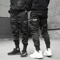 thumbnail image 2 of ADSSDQ Men's Jogger Pants Punk Cargo Baggy Techwear Hip Hop Harem Pants Streetwear Tactical Track Pants with Pockets Black 3XL, 2 of 3