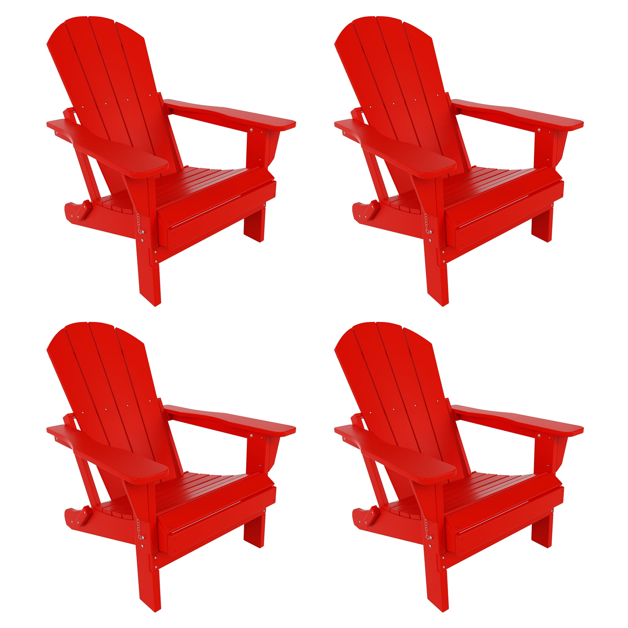 Costaelm Paradise Classic Adirondack Folding Adjustable Chair Outdoor Patio, HDPE, Weather Resistant, (Set of 4), Red