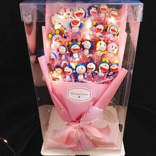 Ramo de flores de Doraemon de PVC con flor de Regina falsa, figuras de acción de Nobita Nobi, regalos de cumpleaños de boda, sin caja zhangyuxiang unisex