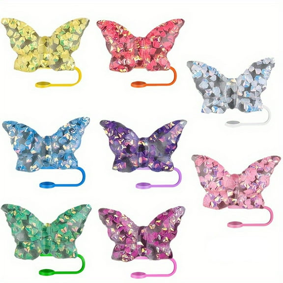 8pcs Butterfly Straw Cover Cap Reusable Straw Cover Cap Cute Silicone Straw Topper Straw Tip Covers With Covers Water Bottle Straw Cover Cup Accessorie For Tumblers