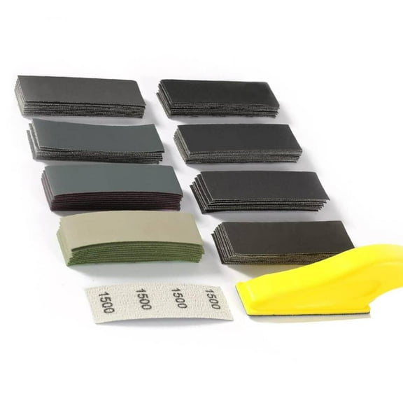 Micro Sander Kit,Sand Paper Sheets 80Pcs,Hook & Loop Sandpaper Assortment 320 to 3000 Grit 3.5”x 1”Mini Hand Sanding Block Finger Detail Sander Tool for Wood Furniture Crafts Metal Sanding Polishing
