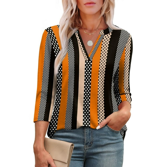 Hauts pour Femmes DYTTDG Mode T-shirt Décontracté Confortable Imprimé Col en V Manches 3/4 Blouse Été Mode Femmes 2025
