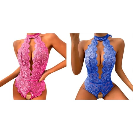 (2-Pack) Kcodviy Women Bodysuit Moss Maternity Robe Roleplay Women Ruffle Underwear for Women s Red Plaid Lace Plus Size for Women