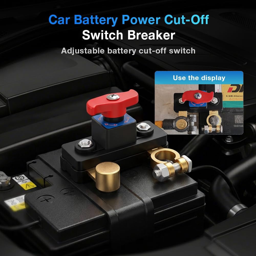 2026 New Car Battery Power Cut-Off Switch – Adjustable Battery Disconnect with Pure Copper Core, High Conductivity, 12V-24V Compatible – Smart Battery Isolator for Cars, Trucks, Boats, RVs(Silver)