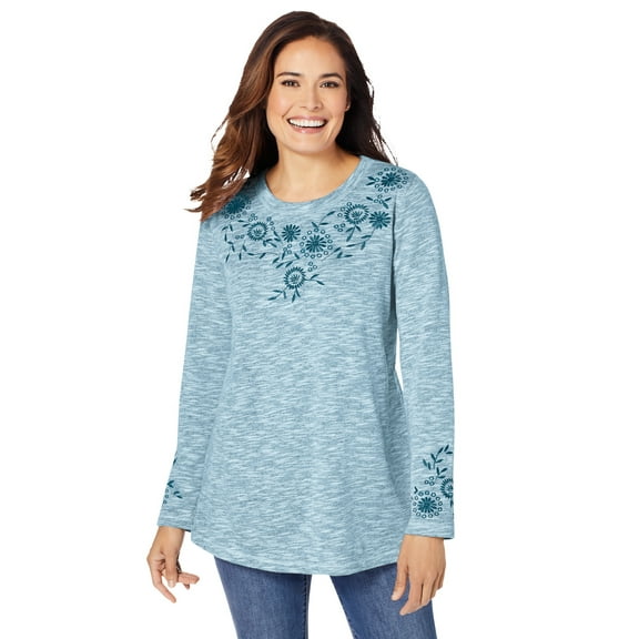 Woman Within Plus Size Floral Embroidered Sweatshirt Tee