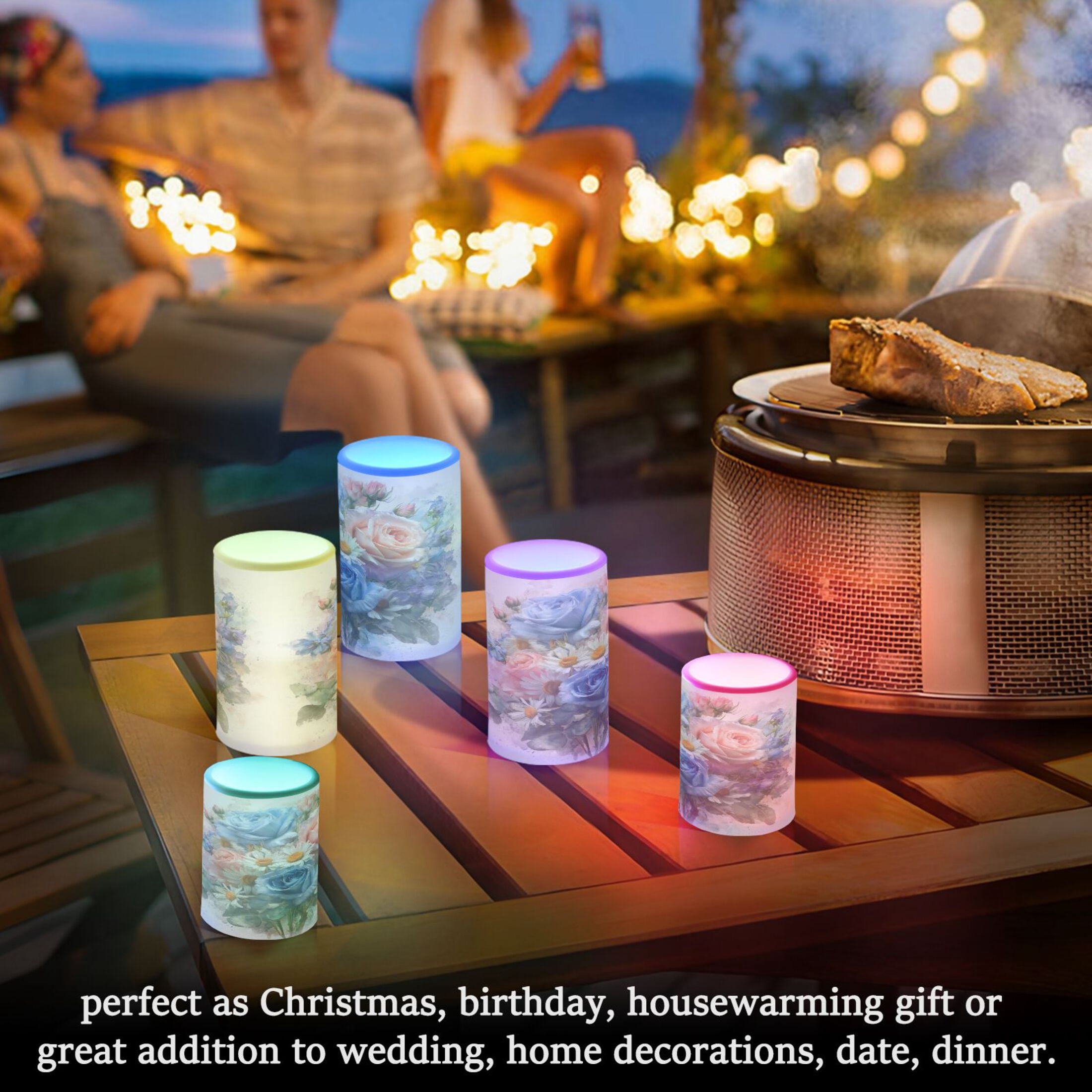 Set of 2 Flameless Candles Lights with Remote Control Flickering LED Candles Electric Candles for Home Decor Parties Blue-pink Roses and Daisies