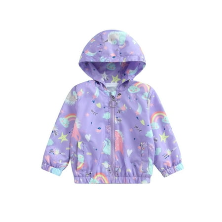 

Sunisery Toddler Kids Girls Zip Up Hoodies Jacket Rainbow Cartoon Print Long Sleeve Coat Fall Winter Clothes Outerwear Purple 1-2 Years