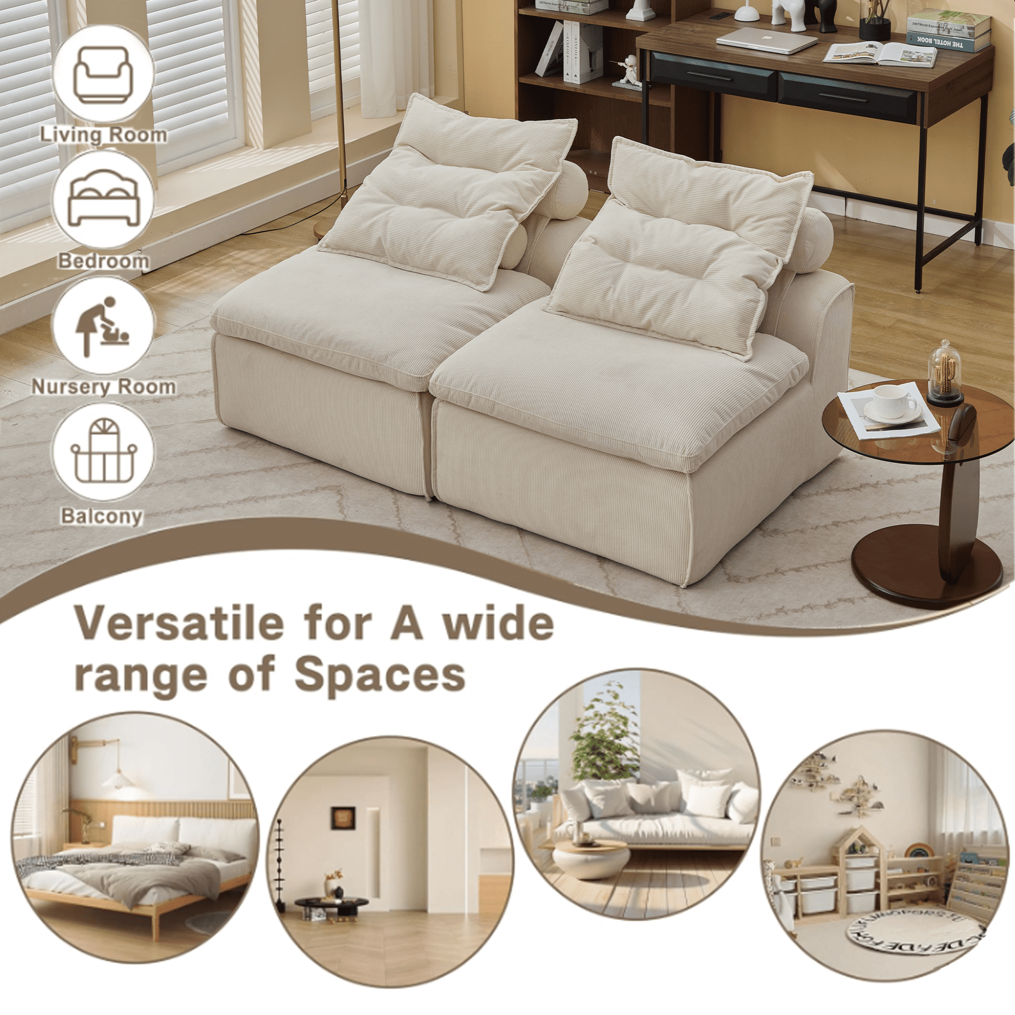 Aukfa 66" Tufted Modular Sofa, Armless Compact Couch for Small Spaces & Cozy Lounging, Green