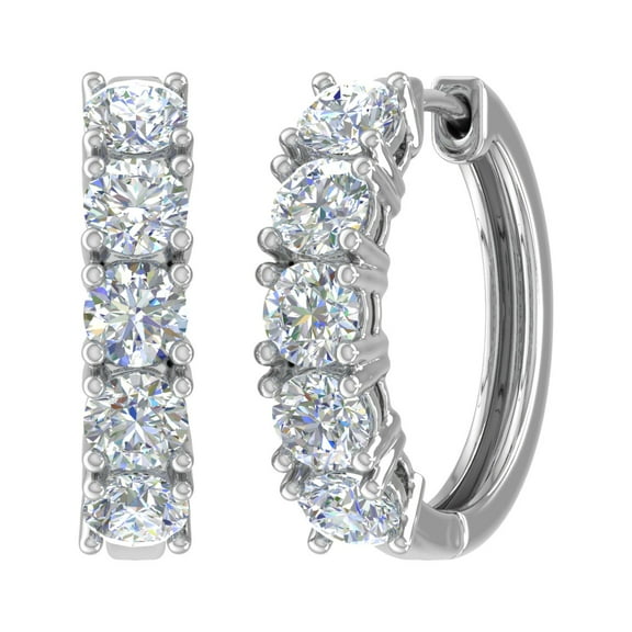 4 Carat Natural Diamond Hoop Earrings in 14K White Gold - IGI Certified