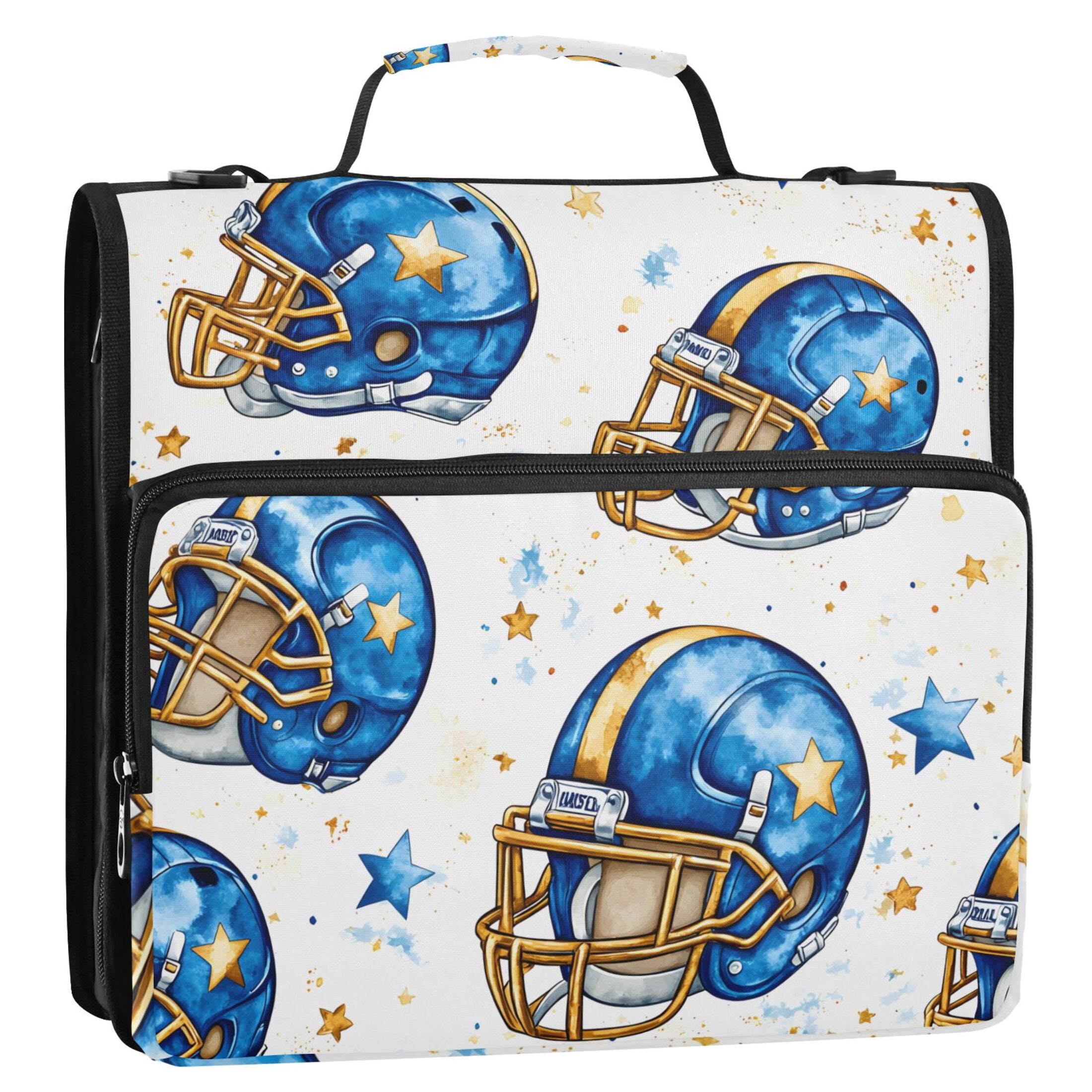 3 Ring Zipper Binder with Shoulder Strap Waterproof Trapper Keeper 2 Inch D-Ring 500 Sheets Capacity Football Helmet with Star