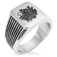 thumbnail image 1 of Stainless Steel Taira Ageha Samurai Crest Needle Stripe Pattern Biker Style Polished Ring, 1 of 1