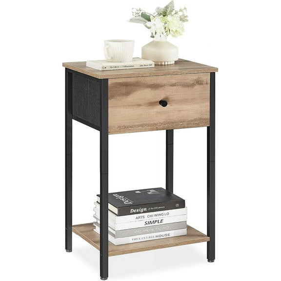 Nightstand Side Fabric Drawer 24-Inch Tall End Table with Storage Shelf Bedroom