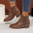 thumbnail image 2 of Women's Ankle Boots Leather Ankle Boots With Cut Out Design Low Heel Side Zipper Casual Fashion Footwear For Daily Comfort, 2 of 8