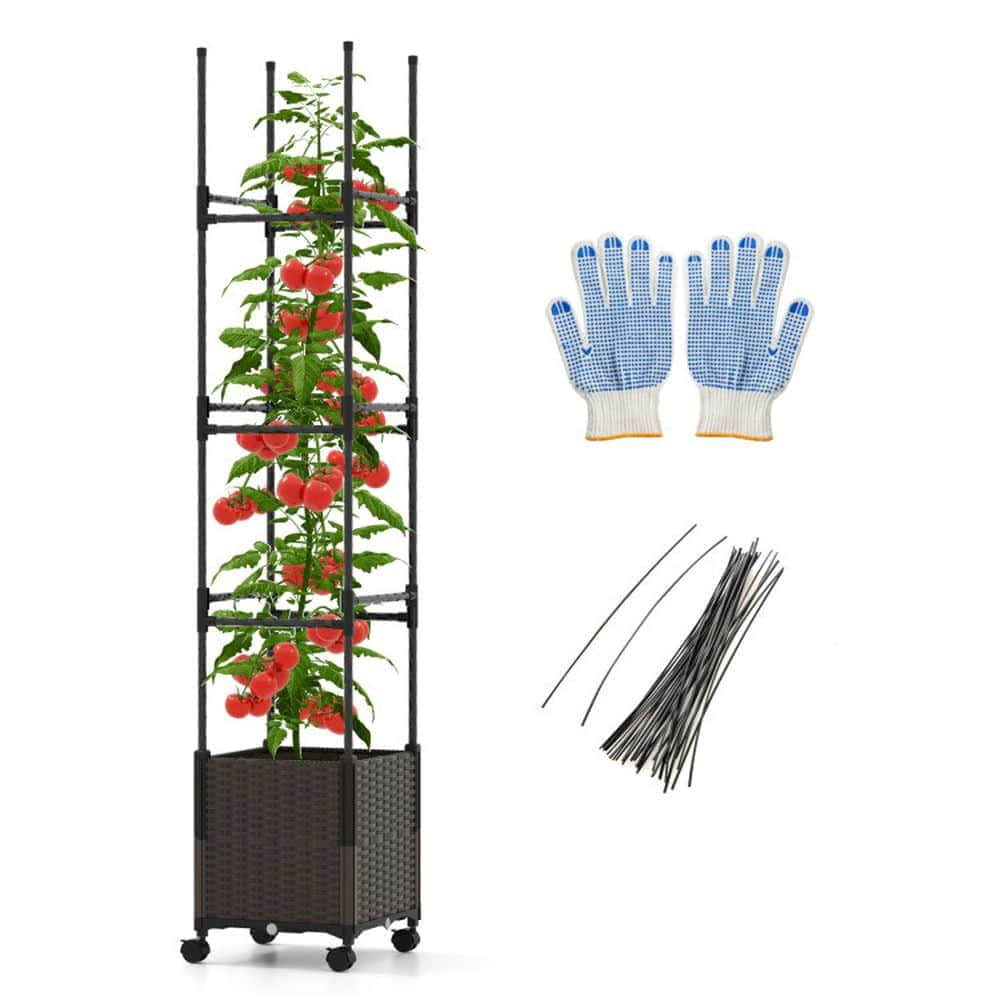 Demifill 87 Inch Tall Raised Garden Bed with Plant Box Trellis, Garden Bed with Lockable Wheels Adjustable Height for Outdoor as Garden, Backyard, Porch, Brown