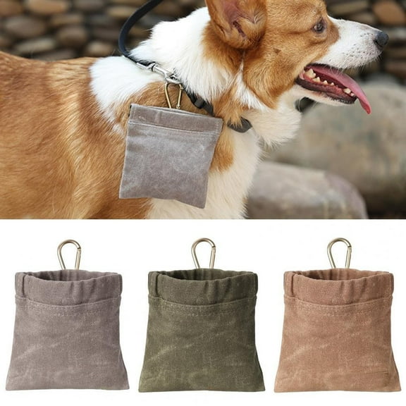 Canvas Dog Treat Pouch, Portable Puppy Dog Training Treat Pouch with Carabiner, Hands-Free Auto Closing Pet Snack Reward Pocket, for Pet Training Travel or Outdoor