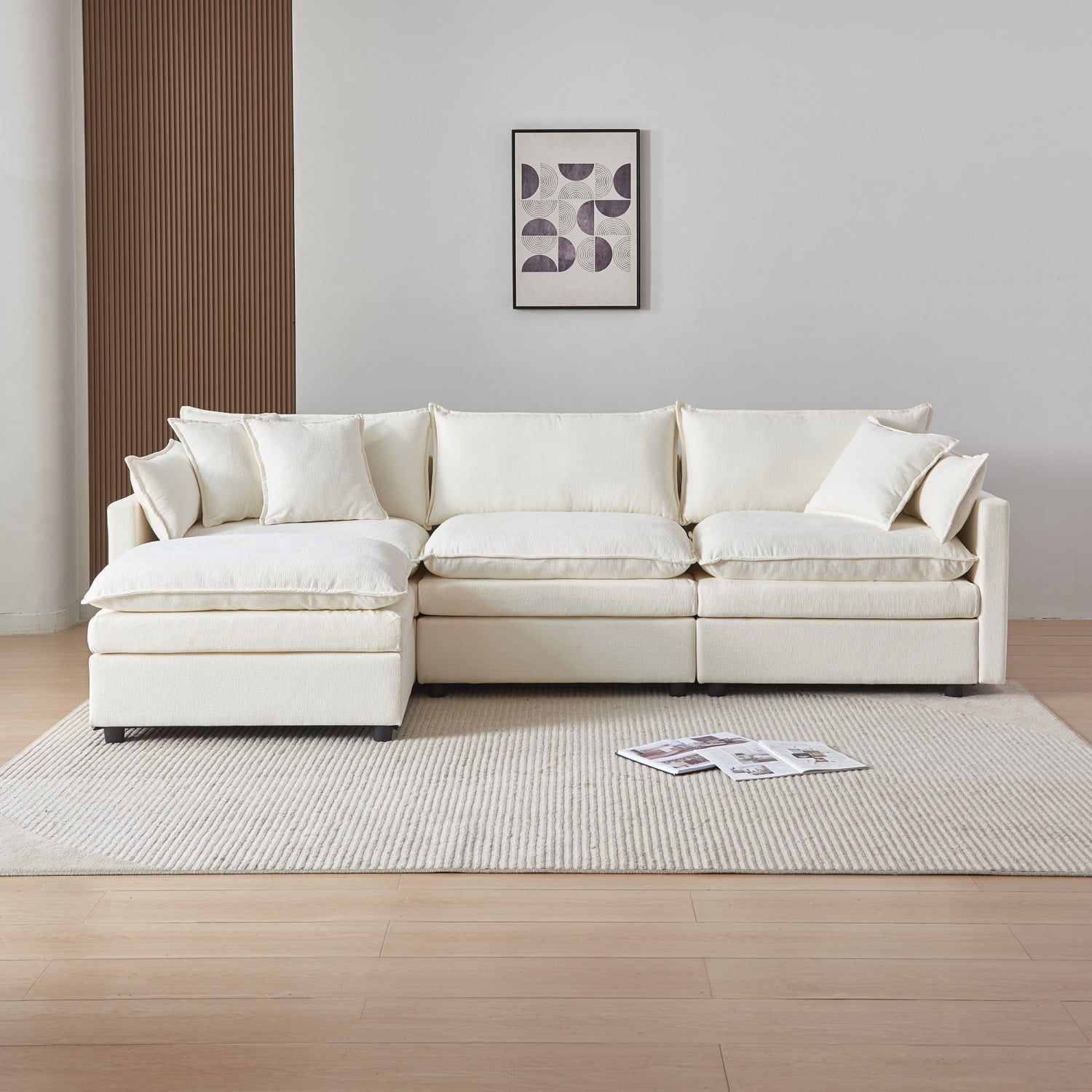 Gewnee L-Shaped Chenille Sectional Sofa Cloud Couch with Ottoman, Reversible Sofa for Living Rooms