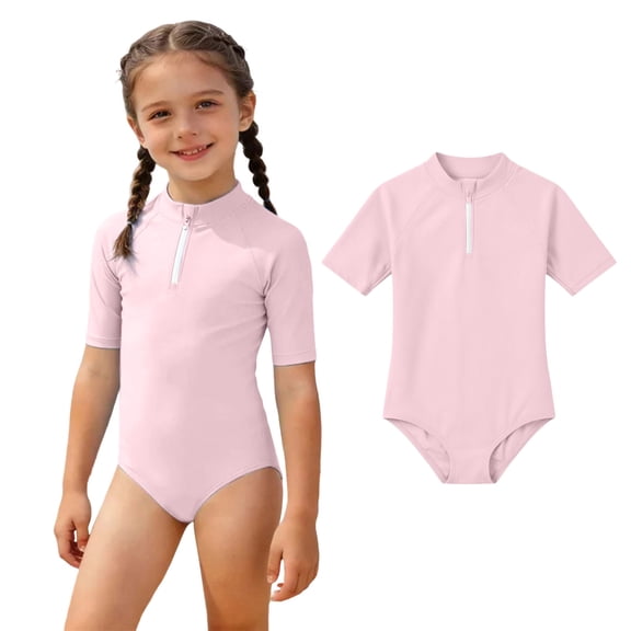 Swimsuits Girls Rash Guard Swimsuits Short Sleeve Zipper Bathing Suit Swimsuits for Girls 12-13 Years