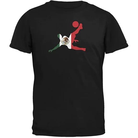 Mexico Soccer Football Bicycle Kick Graphic Tee Men's Mexican Flag Futbol Sports T-Shirt Retro Athletic Black Top