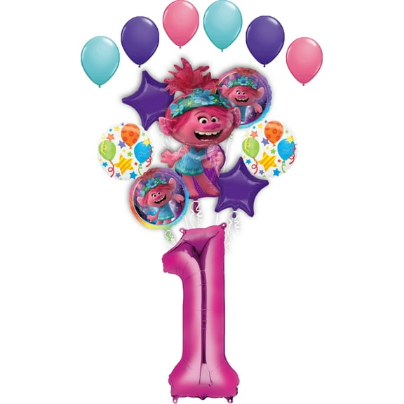 Trolls World Tour 1st Birthday Party Supplies Poppy Balloon Bouquet Decorations