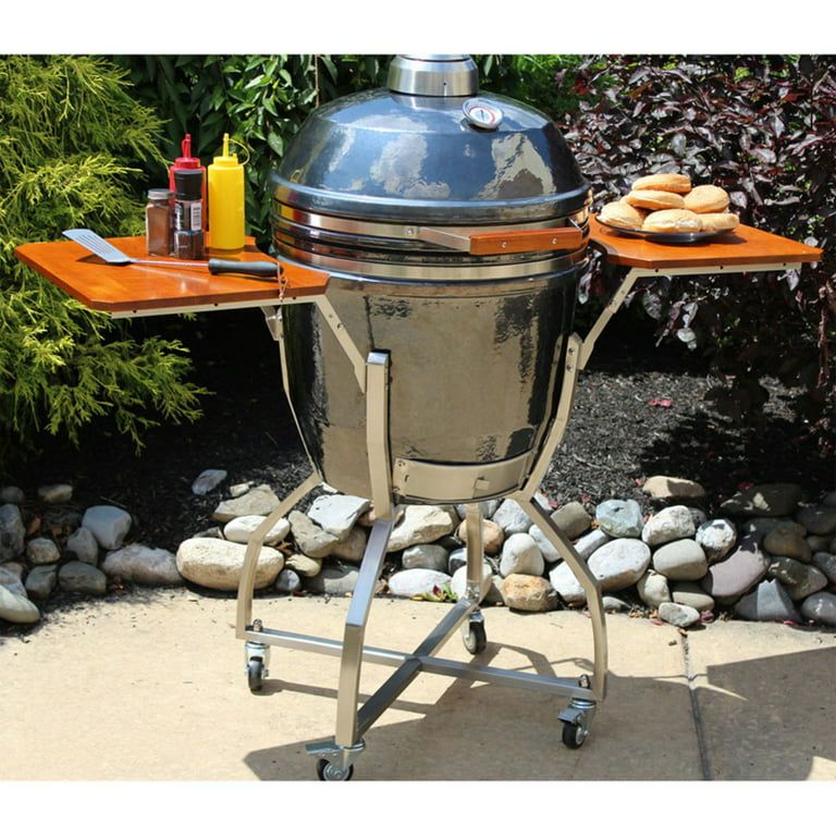 Hanover Ceramic Kamado Grill with Stainless Steel Cart and Accessories  Package