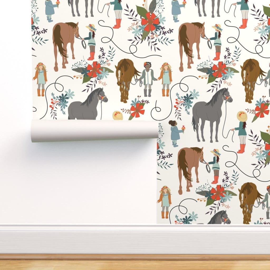 Peel & Stick Wallpaper Swatch - Horses Girls Black Horse Racing Kids