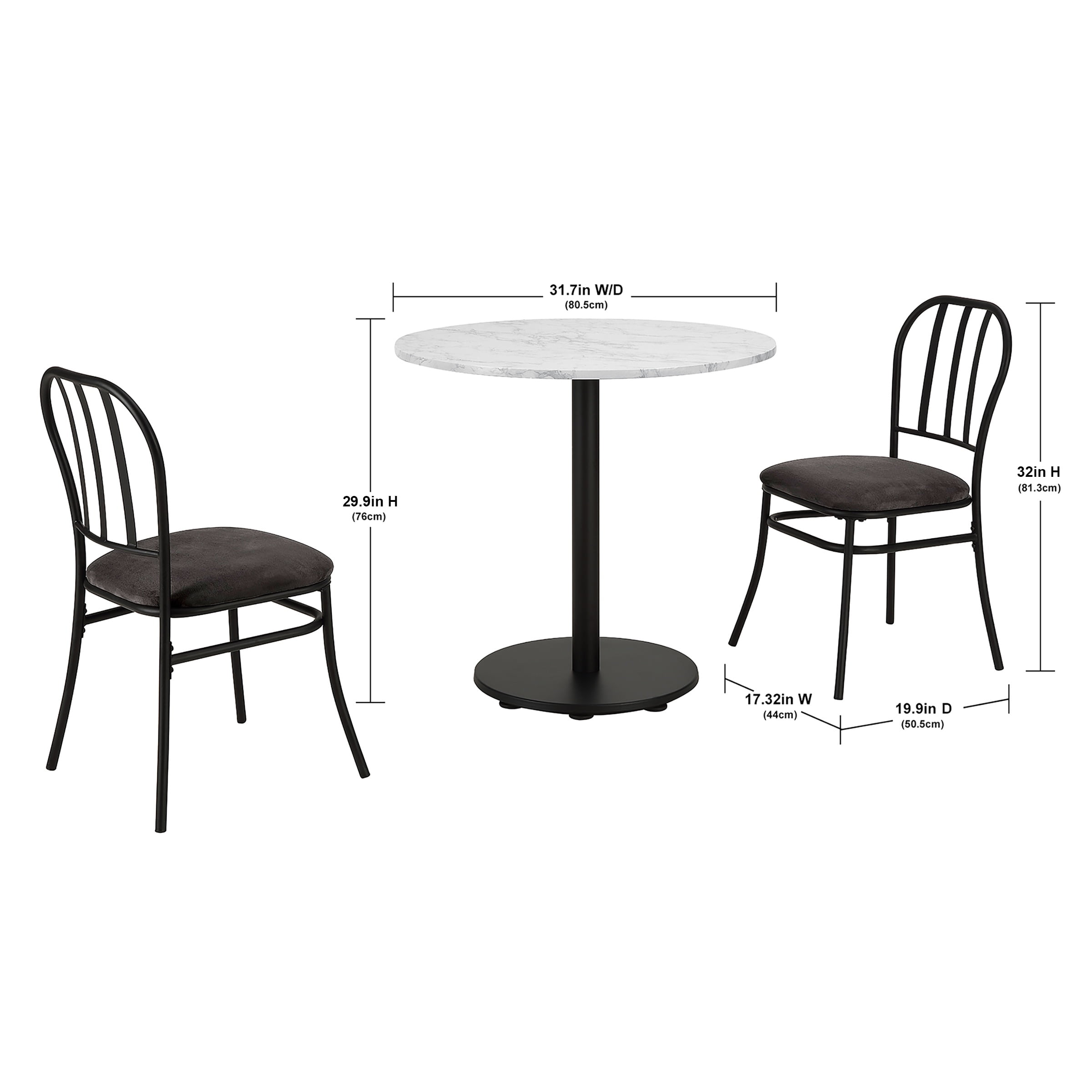 Mainstays 3 Piece Indoor Dining Bistro Set Wood Table Top Two Black Seat Chairs