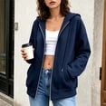 thumbnail image 3 of TGSLY Drawstring Hooded Sweatshirt for Women Casual Full Zip Up Long Sleeve Jacket Oversized Open Front Solid Color Cardigan Coat with Pocket XL, 3 of 8