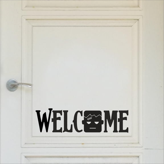 Halloween Welcome with Frankenstein Spooky Vinyl Lettering Wall Decal Size: 5.5”H x 21”L - Color: Black