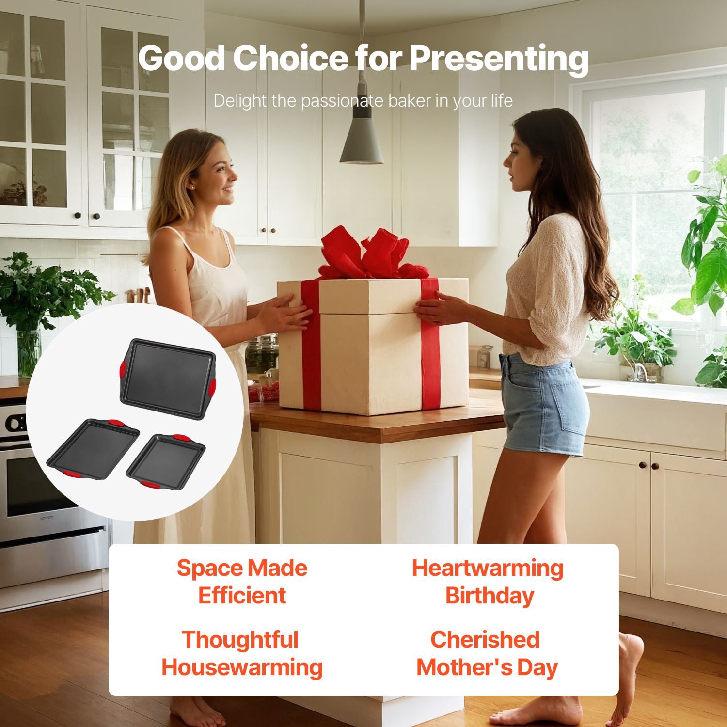 Baking Pan Set 3-Piece Square Carbon Steel Nonstick 450°F Heat Resistance Stackable for Cookies Cakes Roasts