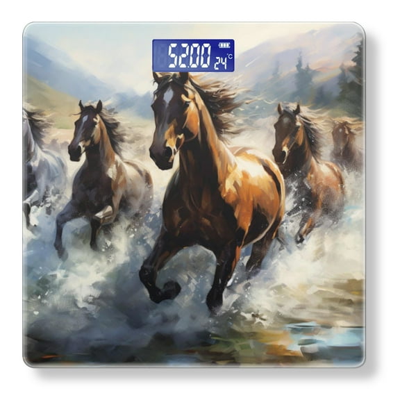 Digital Bathroom Scale with Large LCD Display,High Capacity Scale 400 lbs High Precision body fat scale-Galloping Horses In The Mountains And Rivers Splashing White Foam